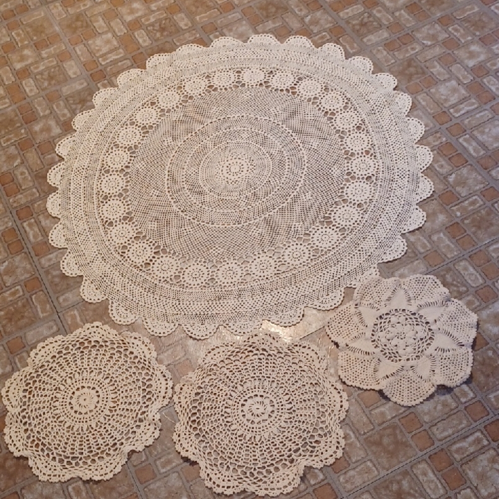 Handmade Crochet Doilies Set Cream Color 100 Percent Cotton Set Of 4
